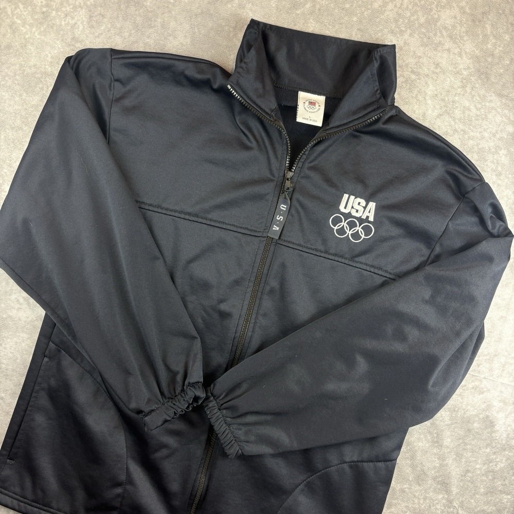 United States Team USA Olympic Committee Jacket Mens L Blue Full Zip Made In USA